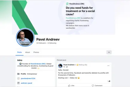 Facebook deleted Pavel Andreev’s profile